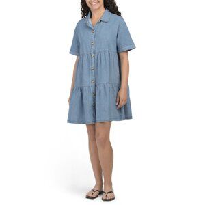 FIRST LOVE Denim Tiered Denim Mini Dress